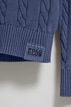 Polo Club Pulls*Pull violet bleuté tressé garment dye et logo brodé Bleu Violet