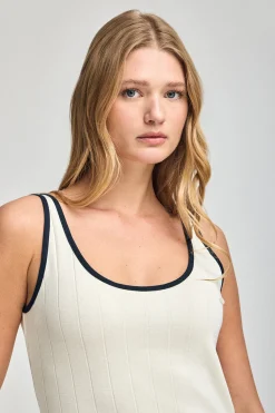 Polo Club Robes*Robe côtelée couleur crème à bretelles avec bouton nacré Beige