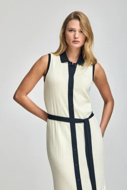 Polo Club Robes*Robe côtelée couleur crème sans manches avec bouton nacré Beige