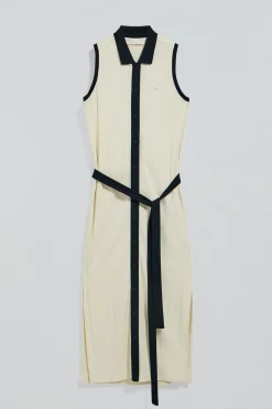 Polo Club Robes*Robe côtelée couleur crème sans manches avec bouton nacré Beige