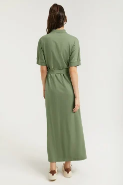 Polo Club Robes*Robe verte à manches chauve-souris et logo brodé ton sur ton Vert chaud