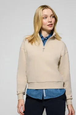 Polo Club Sweat-Shirts*Sweat à demi-fermeture éclair avec logo en caoutchouc Beige