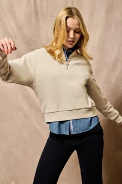 Polo Club Sweat-Shirts*Sweat à demi-fermeture éclair avec logo en caoutchouc Beige