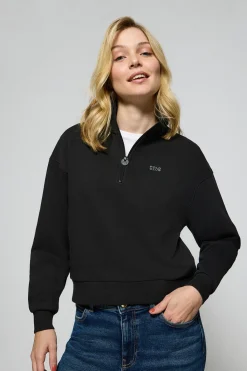 Polo Club Sweat-Shirts*Sweat à demi-fermeture éclair avec logo en caoutchouc Noir
