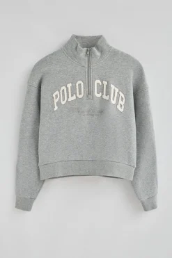 Polo Club Sweat-Shirts*Sweat gris chiné avec Col montant et logo established 2012 Gris Vigoré