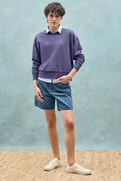 Polo Club Sweat-Shirts*Sweat violet bleuté avec logo caoutchouté sur le devant Bleu Violet