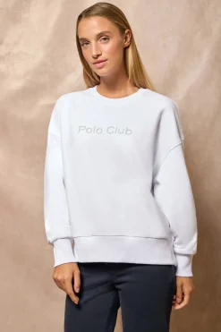 Polo Club Sweat-Shirts*Sweat-shirt basique à col ras du cou avec logo avant caoutchouté Blanc