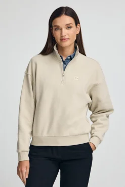 Polo Club Sweat-Shirts*Sweat-shirt à col montant et fermeture éclair partielle et logo Beige