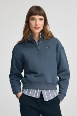 Polo Club Sweat-Shirts*Sweat-shirt bleu à col montant et fermeture éclair partielle et logo Denim