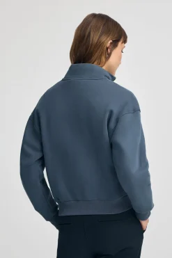 Polo Club Sweat-Shirts*Sweat-shirt bleu à col montant et fermeture éclair partielle et logo Denim
