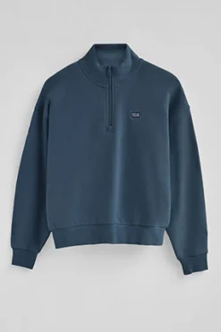 Polo Club Sweat-Shirts*Sweat-shirt bleu à col montant et fermeture éclair partielle et logo Denim
