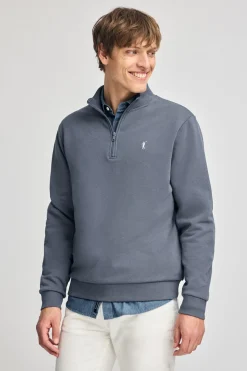 Polo Club Sweat-Shirts*Sweat-shirt bleu à fermeture éclair partielle et broderie Rigby Go Denim