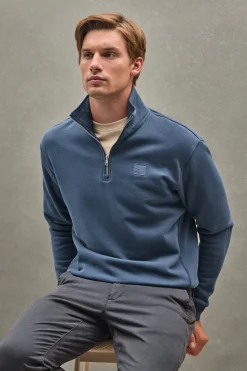 Polo Club Sweat-Shirts*Sweat-shirt bleu à fermeture éclair partielle et logo Denim