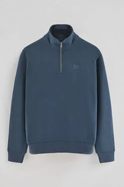Polo Club Sweat-Shirts*Sweat-shirt bleu à fermeture éclair partielle et logo Denim