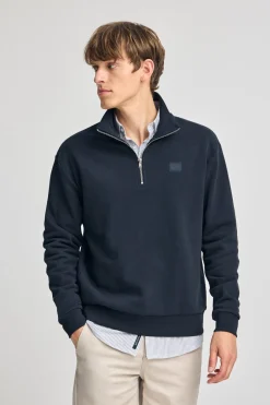 Polo Club Sweat-Shirts*Sweat-shirt détente à fermeture partielle et détail Bleu Marine