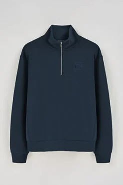 Polo Club Sweat-Shirts*Sweat-shirt détente à fermeture partielle et détail Bleu Marine