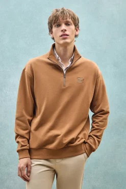 Polo Club Sweat-Shirts*Sweat-shirt détente à fermeture partielle et détail Camel
