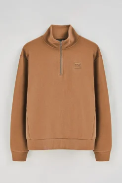 Polo Club Sweat-Shirts*Sweat-shirt détente à fermeture partielle et détail Camel