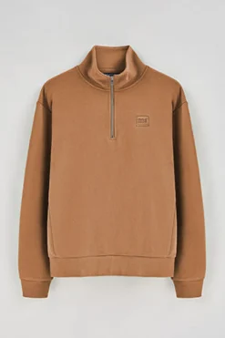 Polo Club Sweat-Shirts*Sweat-shirt détente à fermeture partielle et détail Camel