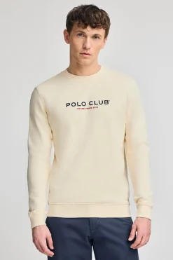 Polo Club Sweat-Shirts*Sweat-shirt écru à col regular à col rond et imprimé caoutchouté Beige