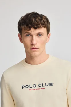Polo Club Sweat-Shirts*Sweat-shirt écru à col regular à col rond et imprimé caoutchouté Beige