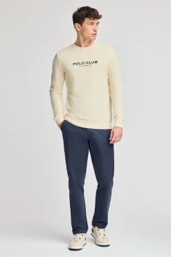 Polo Club Sweat-Shirts*Sweat-shirt écru à col regular à col rond et imprimé caoutchouté Beige