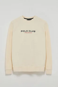 Polo Club Sweat-Shirts*Sweat-shirt écru à col regular à col rond et imprimé caoutchouté Beige