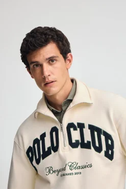 Polo Club Sweat-Shirts*Sweat-shirt écru à fermeture éclair partielle et logo Established 2012 Beige