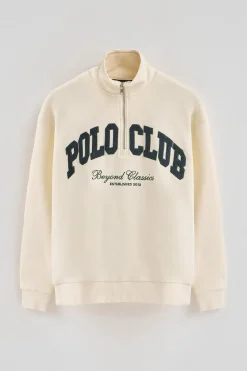 Polo Club Sweat-Shirts*Sweat-shirt écru à fermeture éclair partielle et logo Established 2012 Beige