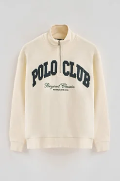 Polo Club Sweat-Shirts*Sweat-shirt écru à fermeture éclair partielle et logo Established 2012 Beige