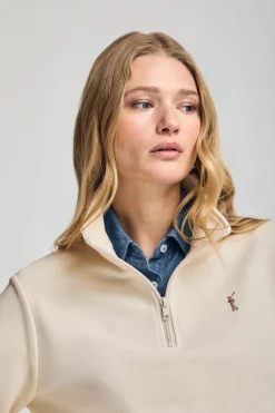 Polo Club Sweat-Shirts*Sweat-shirt écru à fermeture éclair partielle et broderie Rigby Go Beige