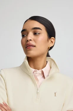 Polo Club Sweat-Shirts*Sweat-shirt écru avec fermeture éclair partielle et logo Rigby Go Beige