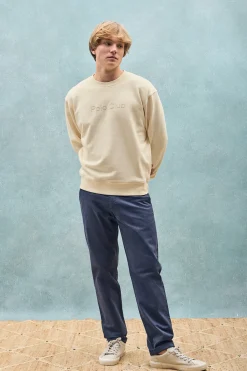 Polo Club Sweat-Shirts*Sweat-shirt écru surdimensionné à col ras du cou avec logo Minimal Combo Beige