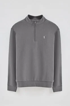 Polo Club Sweat-Shirts*Sweat-shirt gris à fermeture éclair partielle et broderie Rigby Go Asphalte