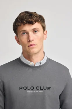 Polo Club Sweat-Shirts*Sweat-shirt gris bitume à col regular à col rond et imprimé caoutchouté Asphalte