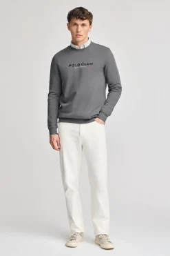 Polo Club Sweat-Shirts*Sweat-shirt gris bitume à col regular à col rond et imprimé caoutchouté Asphalte