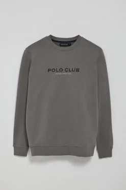 Polo Club Sweat-Shirts*Sweat-shirt gris bitume à col regular à col rond et imprimé caoutchouté Asphalte