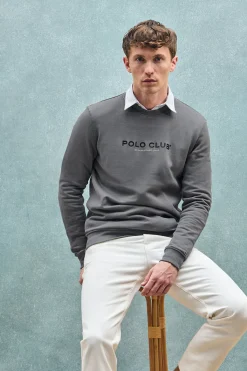 Polo Club Sweat-Shirts*Sweat-shirt gris bitume à col regular à col rond et imprimé caoutchouté Asphalte
