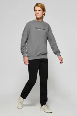 Polo Club Sweat-Shirts*Sweat-shirt gris bitume à col ras cou et logo Asphalte