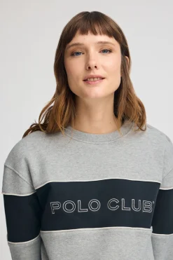 Polo Club Sweat-Shirts*Sweat-shirt gris chiné à coupe boxy cou et logo Gris Vigoré