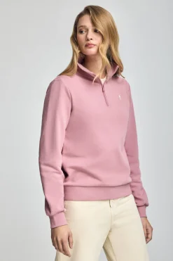 Polo Club Sweat-Shirts*Sweat-shirt rose pastel à fermeture éclair partielle et broderie Rigby Go Rose poudré