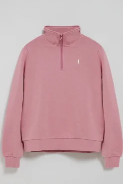 Polo Club Sweat-Shirts*Sweat-shirt rose pastel à fermeture éclair partielle et broderie Rigby Go Rose poudré