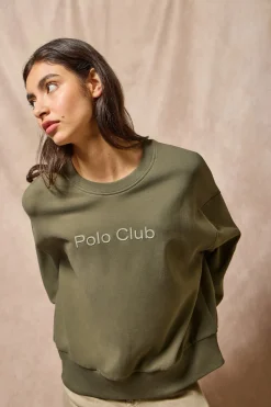 Polo Club Sweat-Shirts*Sweat-shirt vert basique à col ras du cou avec logo avant caoutchouté Vert militaire