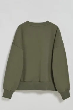 Polo Club Sweat-Shirts*Sweat-shirt vert basique à col ras du cou avec logo avant caoutchouté Vert militaire