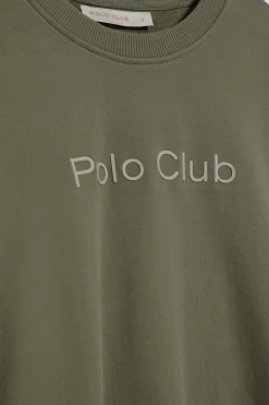 Polo Club Sweat-Shirts*Sweat-shirt vert basique à col ras du cou avec logo avant caoutchouté Vert militaire