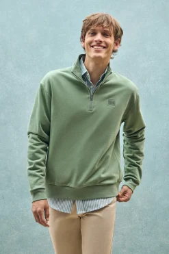 Polo Club Sweat-Shirts*Sweat-shirt détente à fermeture partielle et détail Vert jade