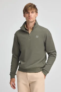 Polo Club Sweat-Shirts*Sweat-shirt vert kaki à fermeture éclair partielle et logo Vert militaire