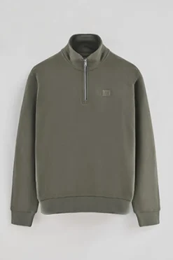 Polo Club Sweat-Shirts*Sweat-shirt vert kaki à fermeture éclair partielle et logo Vert militaire
