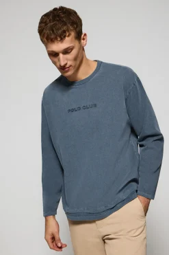 Polo Club T-Shirts*T-shirt à manches longues Hermes bleu avec logo caoutchouté Denim