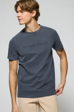 Polo Club T-Shirts*T-shirt Apolo teint sur le fil avec logo en velours Bleu Marine